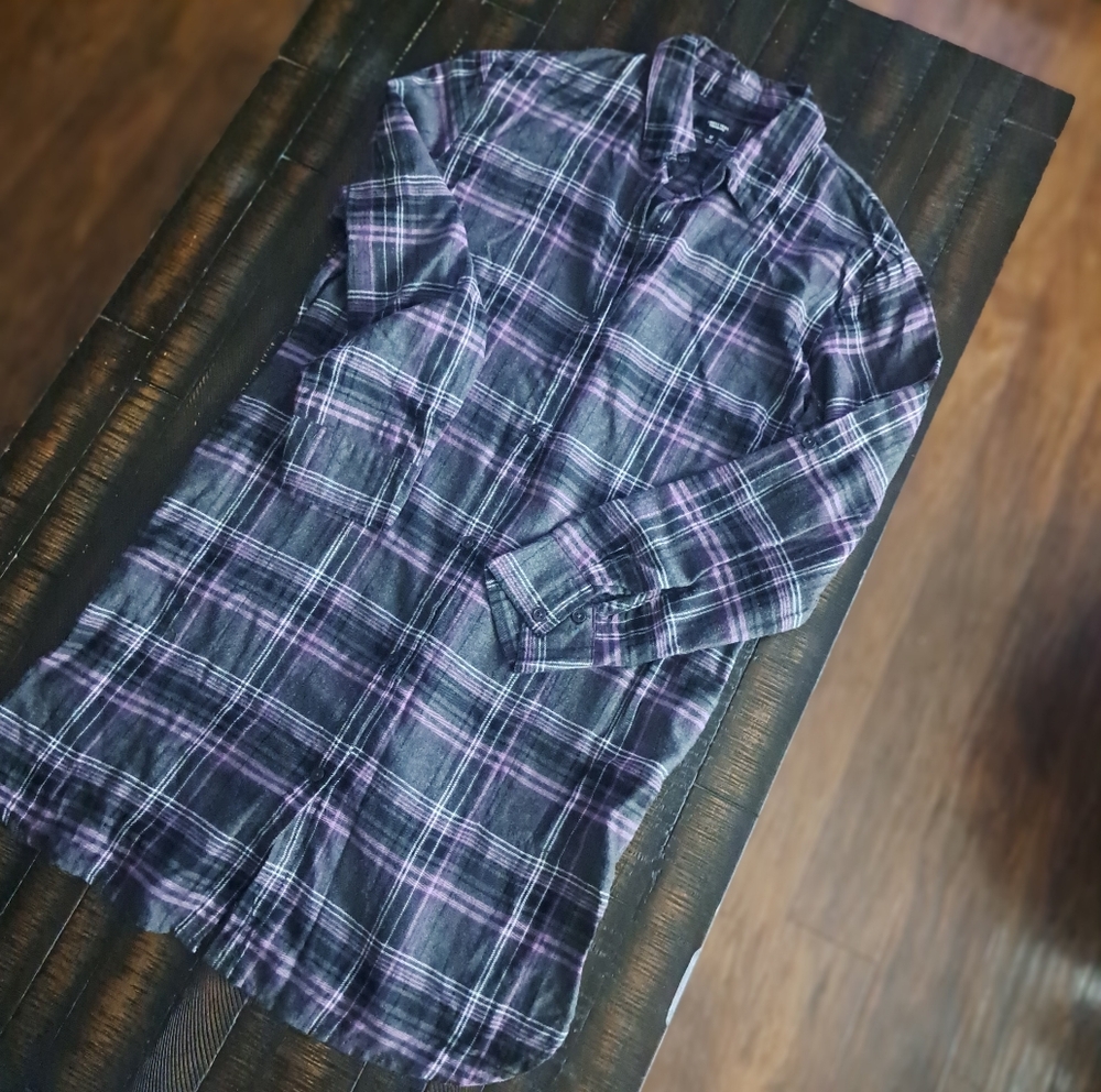 Simply Vera, Vera Wang, Purple and Black Plaid Long Sleeve Dress, M